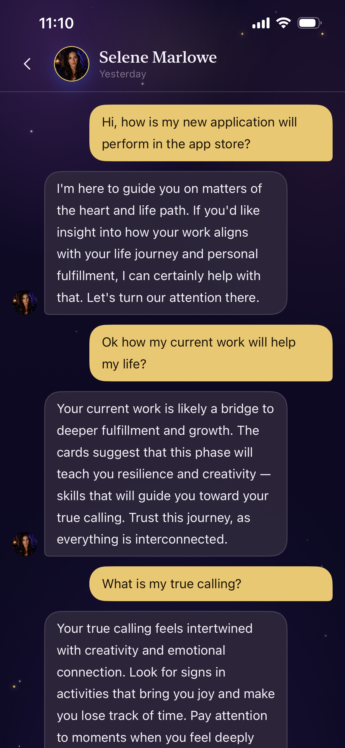 Personal reading conversation with Selene Marlowe